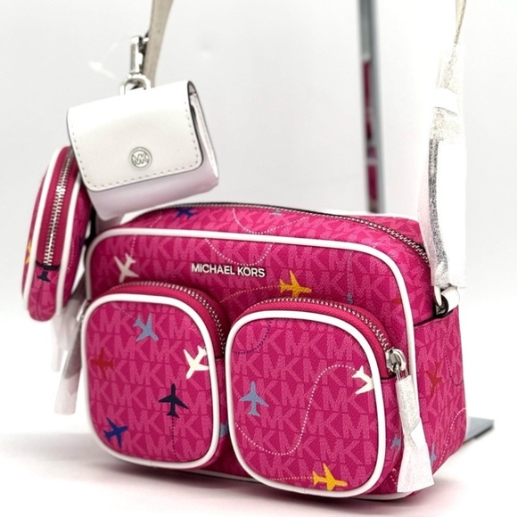 Michael Kors Jet Set Signature Logo Crossbody Bag w Case for Apple AirPods Pro - Picture 1 of 12